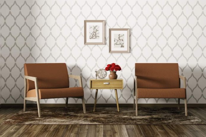 living room with armchairs coffee table and wallpaper. 11 Neutral Wallpaper Ideas For The Living Room